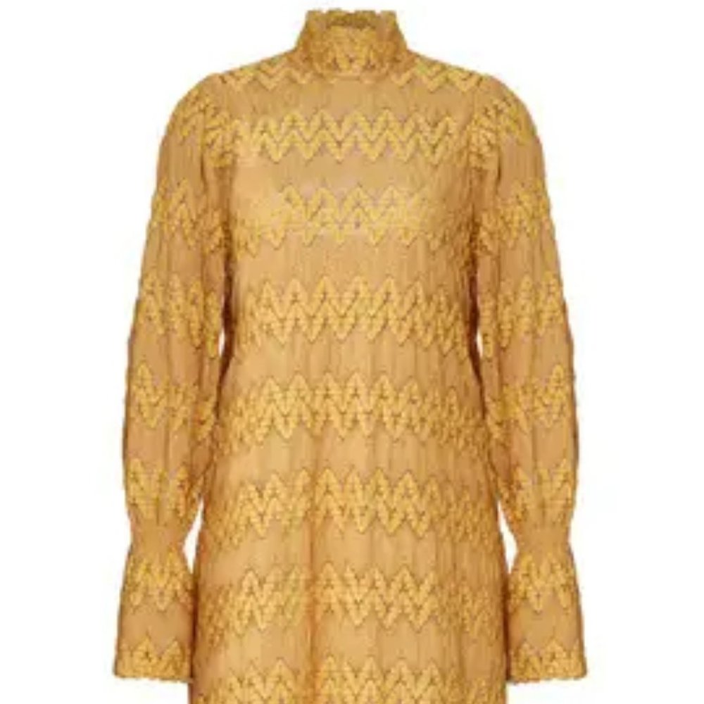 Free People Simone Lace Mini Dress in Mustard.  SZ S - Picture 4 of 4